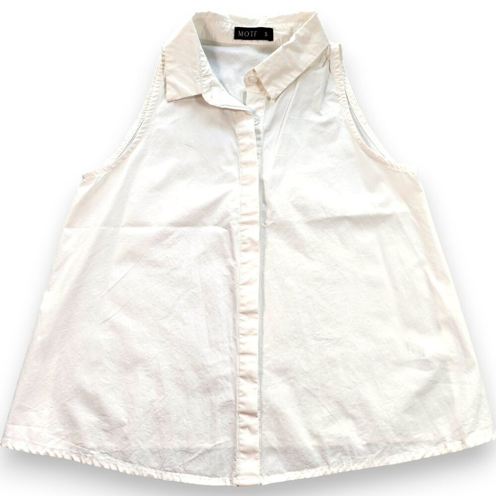 MOTF Sleeveless White Cotton Button Down Collared Blouse Size Small